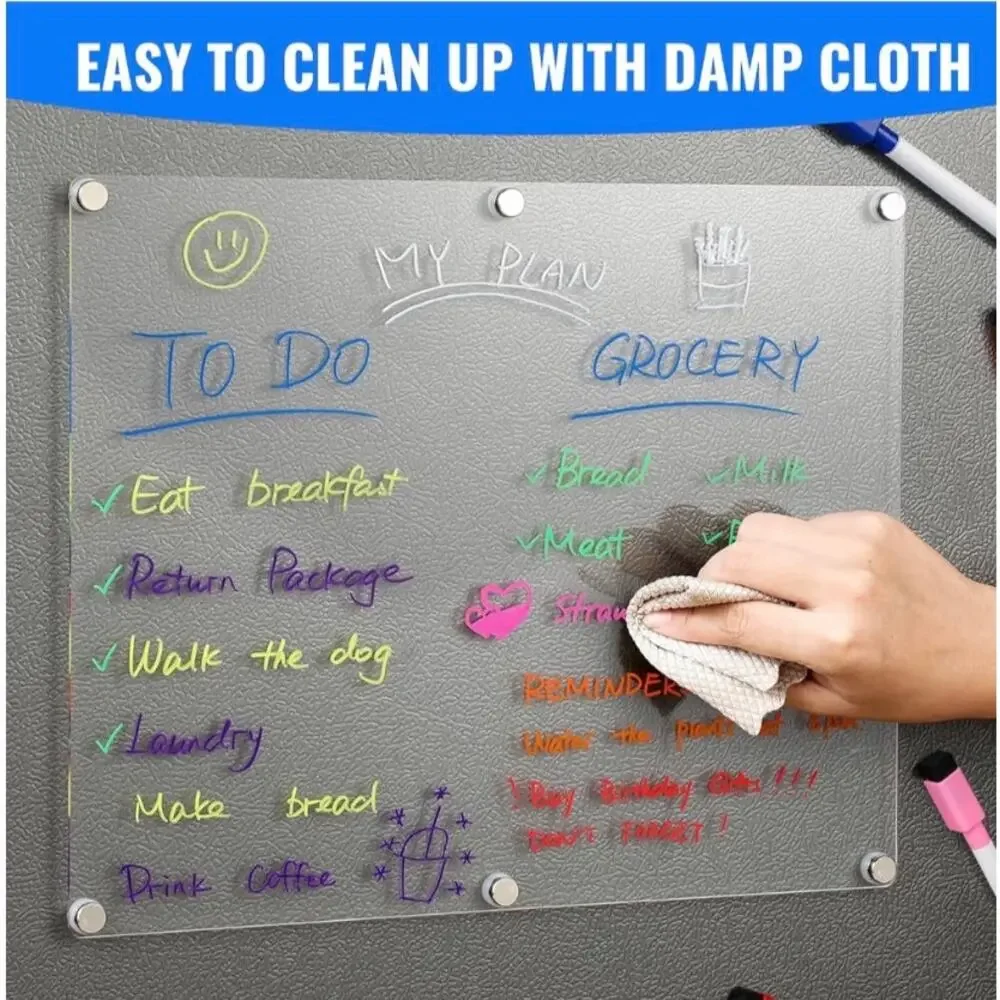 Clear Acrylic Magnetic Refrigerator Fridge Memo ToDo list w/ Markers about 15x11
